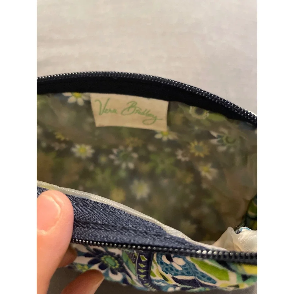 Vera Bradley Quilted Cotton Bag Green Blue Floral Geometric Makeup Pouch